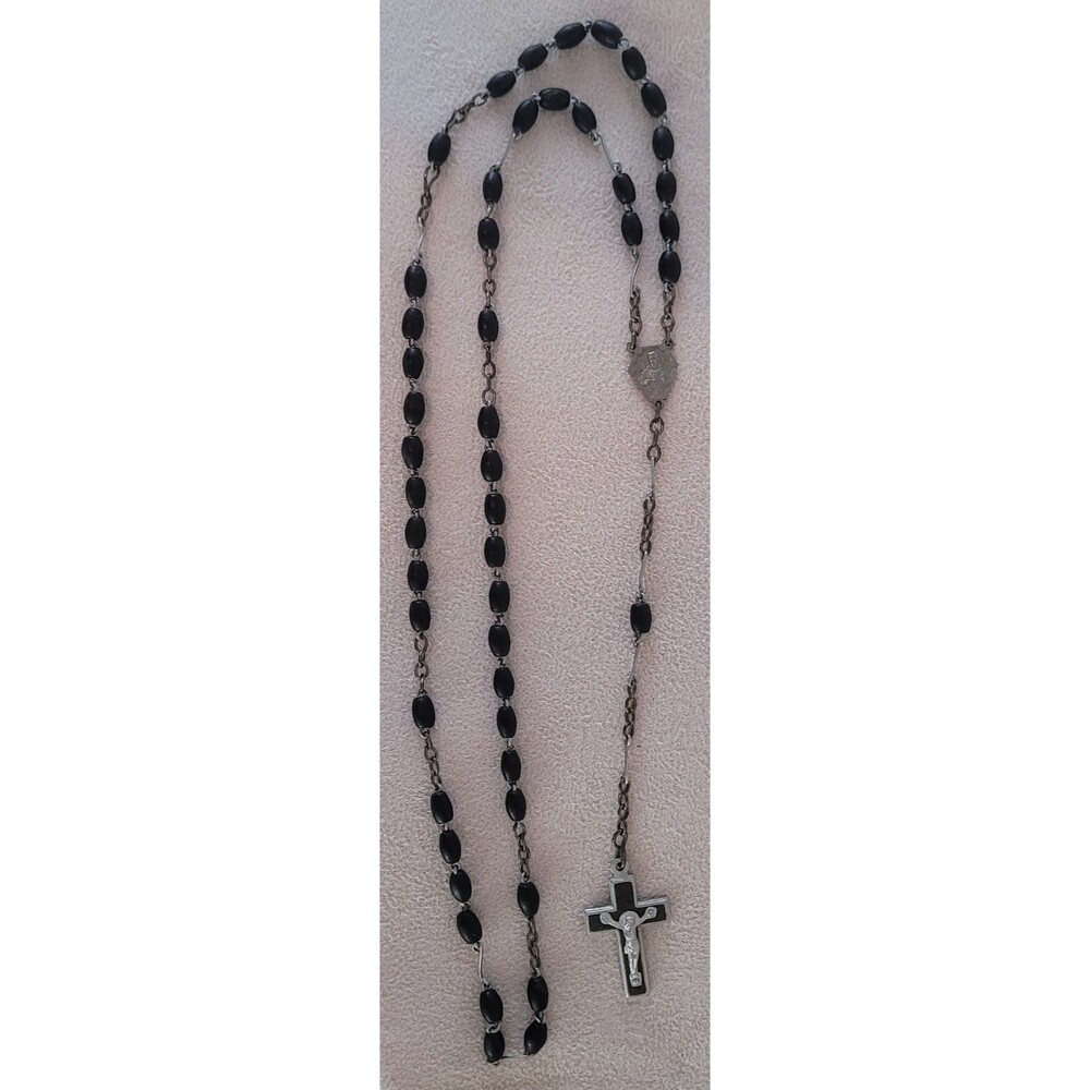 Vintage Rosary France Round Bead Christianity Jesus Mary Cross 19" Religion